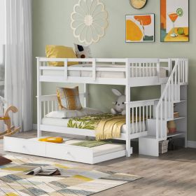 Stairway Full-Over-Full Bunk Bed with Twin size Trundle, Storage and Guard Rail for Bedroom, Dorm - White(OLD SKU :LT000210AAK)