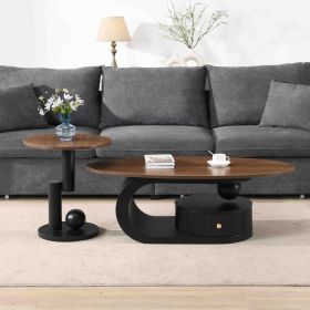 Luxury Nesting Coffee Table Set of 2, Tables with Storage for Living Room, Oval and Round Table Set, Black Center Table, Cocktail Table, Side Table