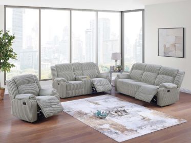 Motion Sofa Loveseat w Console And Recliner Chair Ash Color Fur Like Corduroy 3pc Sofa Set Living Room