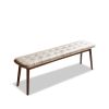 (Off White) Natural Oak Wood for Dining Bench Table Bench for Living Room With Leather Cushion