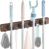 Mop and Broom Holder Wall Mount - Rustic Wood Broom Mop Hanger - Wall Mounted Garden Tool Rack Organizer for Closet Garage Laundry Room Kitchen Decor