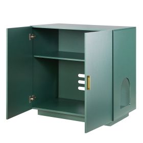 Cat Litter Box Enclosure, 31.5 in Hidden Litter Box Cabinet, Wooden Indoor Cat Washroom with Ventilated Holes, Double-Door Kitty Pet House Furniture