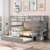 Stairway Full-Over-Full Bunk Bed with Twin size Trundle, Storage and Guard Rail for Bedroom, Dorm - Gray(OLD SKU :LT000210AAE)