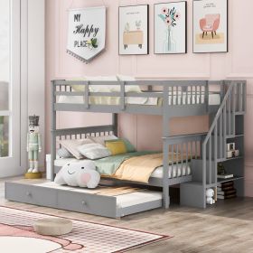 Stairway Full-Over-Full Bunk Bed with Twin size Trundle, Storage and Guard Rail for Bedroom, Dorm - Gray(OLD SKU :LT000210AAE)