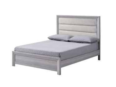 1pc Queen Panel Bed Plush Channel Tufted Headboard Neutral Gray Driftwood Finish Contemporary Design