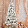 7FT Flocked Christmas Tree with 450 Warm White LED Lights Ã¢â‚¬â€œ 1060 Tips, Snowy PVC & Hard Needle Branches, Hinged Design for Easy Setup