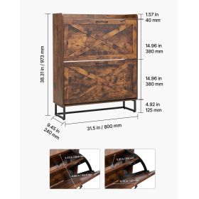 Shoe Cabinet with 2 Flip Drawers, Farmhouse Shoes Storage Cabinet with Metal Legs and Anti-Tipping Device