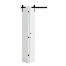 Bifold Barn Door, 36" x 84", MDF Bi-Fold Sliding Closet Doors, Hardware Kit Included, H-Frame Space-Saving Design, Need to Assemble, for Bedroom