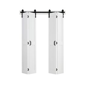 Bifold Barn Door, 48" x 84", MDF Bi-Fold Sliding Closet Doors, Hardware Kit Included, H-Frame Space-Saving Design, Pre-Assembled Panels for Bedroom