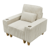 Deep Seat Corduroy Armchair with Brushed Stainless Steel Cup Holder and Decorative Pillow, Cozy Accent Chair for Living Room