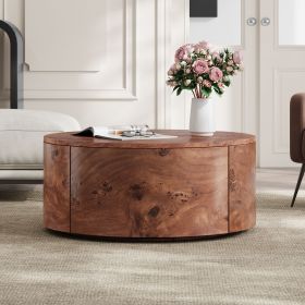 Burl Wood Rotating Coffee Table with 2 Drawers, 360Â° Rotating Top, Walnut, 28.4"