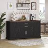 63" Farmhouse Barn Door Storage Cabinet with 2 Drawers & Door Rack, Large Buffet Table Coffee Bar Cabinets with Adjustable Shelves for Kitchen