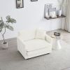 Comfy Deep Single Seat Sofa Upholstered Reading Armchair Living Room Chair White Chenille Fabric , 1 Toss Pillow