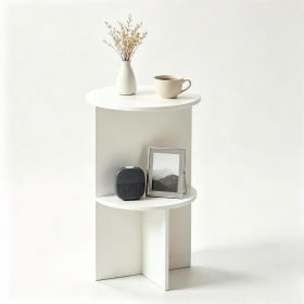 2-Tier Modern White Side End Table Engineered Wood Accent Nightstand with Open Storage Shelf Anti-Scratch Foot Pads for Sofa Bedroom Living Room Offic