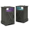 LED Nightstand Set of 2 with Charging Station, Bedside Table with Storage Cabinet and Shelf, Rustic End Table, Farmhouse Wooden Side Table