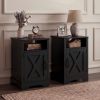 Farmhouse Nightstand Set of 2 with Charging Station, Wooden End Table, Black Rustic Night Stand with Storage Cabinet and Shelf
