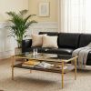 Modern Rectangular Coffee Table with Tempered Gray Glass Top and MDF Layer â€“ Table for Living Room,Golden Legs