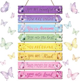 Inspirational Girl Wooden Wall Decor Rainbow Butterfly Girls Motivational Wall Art Room Decor Wooden Hanging Sign Decorations for Bedroom Nursery Clas