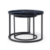 Set 2 Coffee Table Nesting Black top Black Frame Circular Round and Marble Pattern Wooden Tables