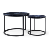 Set 2 Coffee Table Nesting Black top Black Frame Circular Round and Marble Pattern Wooden Tables