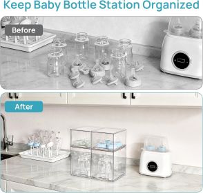 Stackable Storage Drawers Set of 5, Clear Plastic Organizer Bins for Baby Bottle, Beauty Supplies Storage, Ideal for Kichen Countertop, Vanity