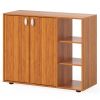 Adjustable Shelf Shoe Cabinet, 2-Door Enclosed + 3-Tier Open Storage Organizer for Entryway-Natural