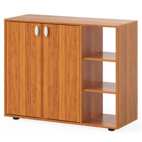 Adjustable Shelf Shoe Cabinet, 2-Door Enclosed + 3-Tier Open Storage Organizer for Entryway-Natural