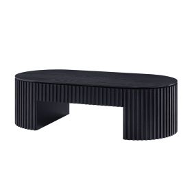 51.18'' Oval Wood Coffee Table With Drawer Mid Century Modern Coffee Table Unique Coffee Table for Living Room Furniture, Tea Table BLACK