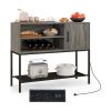 Rustic Brown Sideboard with 2 AC Outlets & 2 USB Ports, Charging Buffet Cabinet with Wine Rack- Gray