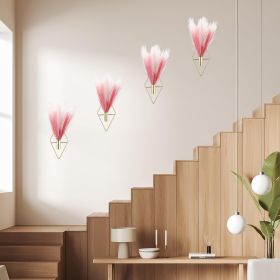 4 Sets Boho Wall Decor Metal Wall Art Hanging Planters with Artificial Pampas Display Modern Home Vase for Bedroom Home Office(Bean Paste Color, Beige