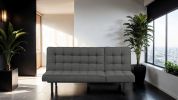 Dark Gray Futon Sofa Biscuit Tufting Seat Back 1pc Sofa Adjustable Headrest Converts to Chaise Couch