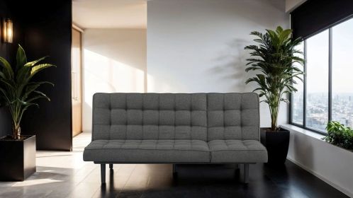 Dark Gray Futon Sofa Biscuit Tufting Seat Back 1pc Sofa Adjustable Headrest Converts to Chaise Couch