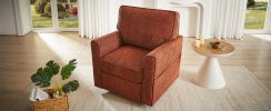 360Â° Swivel Chair Accent Barrel Armchair Swivel Sofa Chair with Side Pockets for Living Room, Bedroom, Office and Hotel, Red