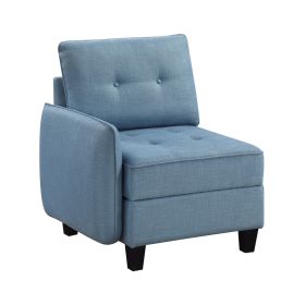 Living Room Furniture One-Arm Chair Blue Tufted Solid Wood Modern Comfort 1pc Modular Piece Chair Hidden Storage