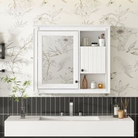 32'' Bathroom Wall Cabinet with Mirror, Wall Mounted Medicine Cabinet with 3 Shelves, Mirrored Door Over Toilet Storage Cabinet, White