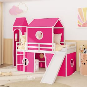 Twin Size Loft Bed with Slide Pink Tent and Tower - Pink (OLD SKU:WF532001AAH)