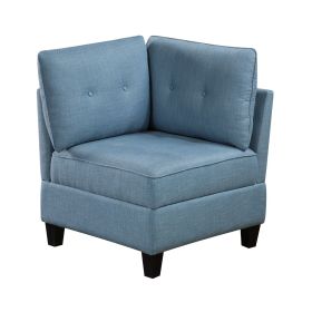 Living Room Furniture Corner Wedge Blue Tufted Solid Wood Modern Comfort 1pc Modular Piece Wedge Sofa Hidden Storage