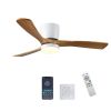 52 inch White Wood Ceiling Fans with Lights and Remote, Modern Flush Mount Low Profile Ceiling Fan with Light, 6 Speed, Reversible DC Motor, for Bedro