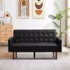 Black Convertible Double Folding Living Room Sofa Bed, PU Leather, Tufted Buttons, Removable Wooden Feet