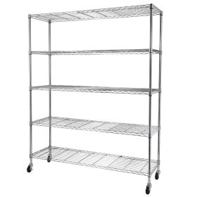 5-Tier NSF Heavy Duty Adjustable Storage Metal Rack with Wheels & Shelf Liners Ideal for Garage, Kitchen, and More - Chrome