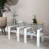Set of 2, Modern Tempered Glass Tea Table Coffee Table End Table, Square Table for Living Room, Transparent/White