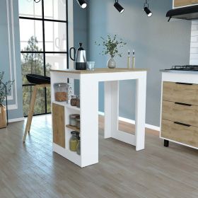 Kitchen Island 36" H, Three Open Side Storage Shelves and One Push-to-Open Cabinet, White/Macadamia