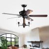 Saranac 5-Blade 52-Inch Forged Black Lighted Ceiling Fans w/ Clear Pillar Glass Lamps (Remote Controlled&2 Color Option Blades)