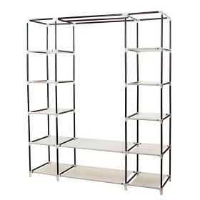 69" Portable Clothes Closet Wardrobe Storage Organizer with Non-Woven Fabric Quick and Easy to Assemble Extra Strong and Durable Beige