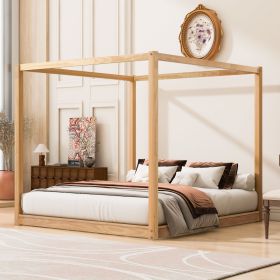 King Size Canopy Platform Bed with Support Legs, Natural