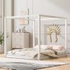 King Size Canopy Platform Bed with Support Legs,White