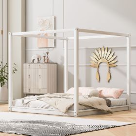 King Size Canopy Platform Bed with Support Legs,White