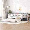 Twin Size Wood Daybed with Trundle and Fence Guardrails, White