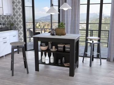 3-Shelf Kitchen Island Wenge and Ibiza Marble