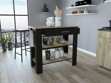 1-Drawer 2-Shelf Kitchen Island Wenge and Light Oak